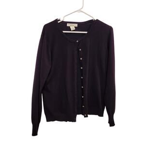 Melrose Chic Purple Long Sleeve Crew Neck Button Front Cardigan Sweater Medium